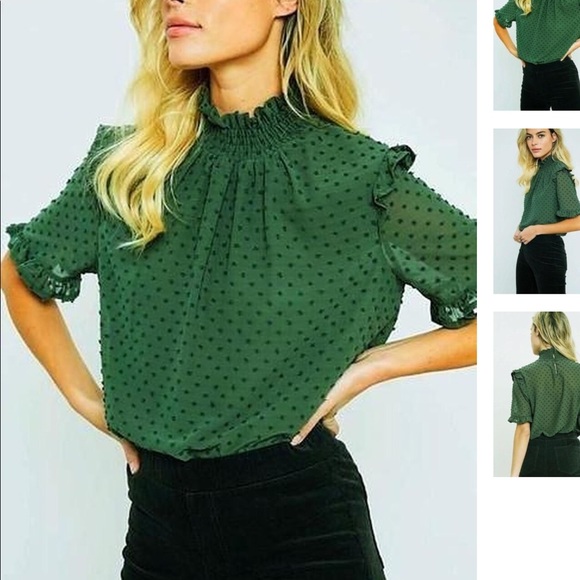 Wishlist Tops - NWT Green Swiss dot blouse